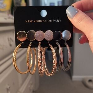 New York & Company Gold and Silver Textured Hoop Earrings